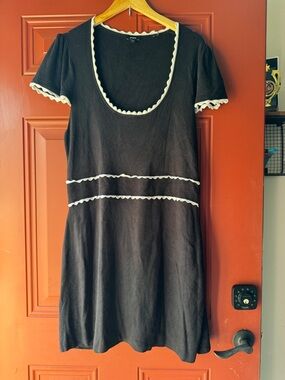 Express Black Mini Dress with White Scalloped Trim